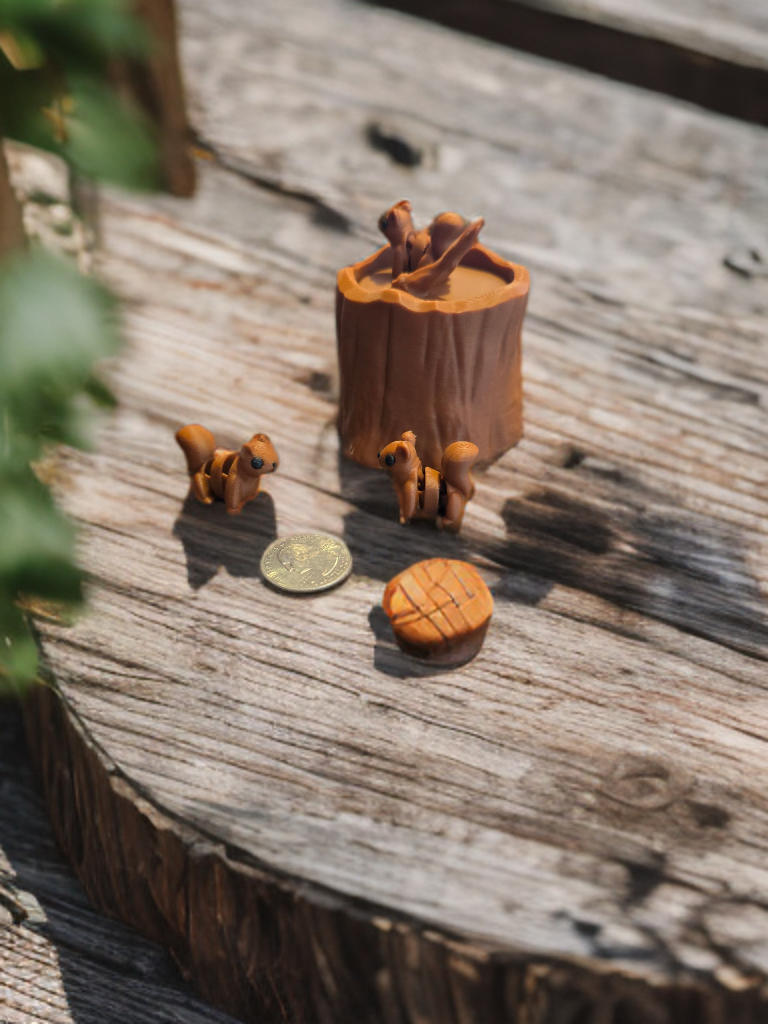 Practically Pocket Sized Squirrels in a Stump