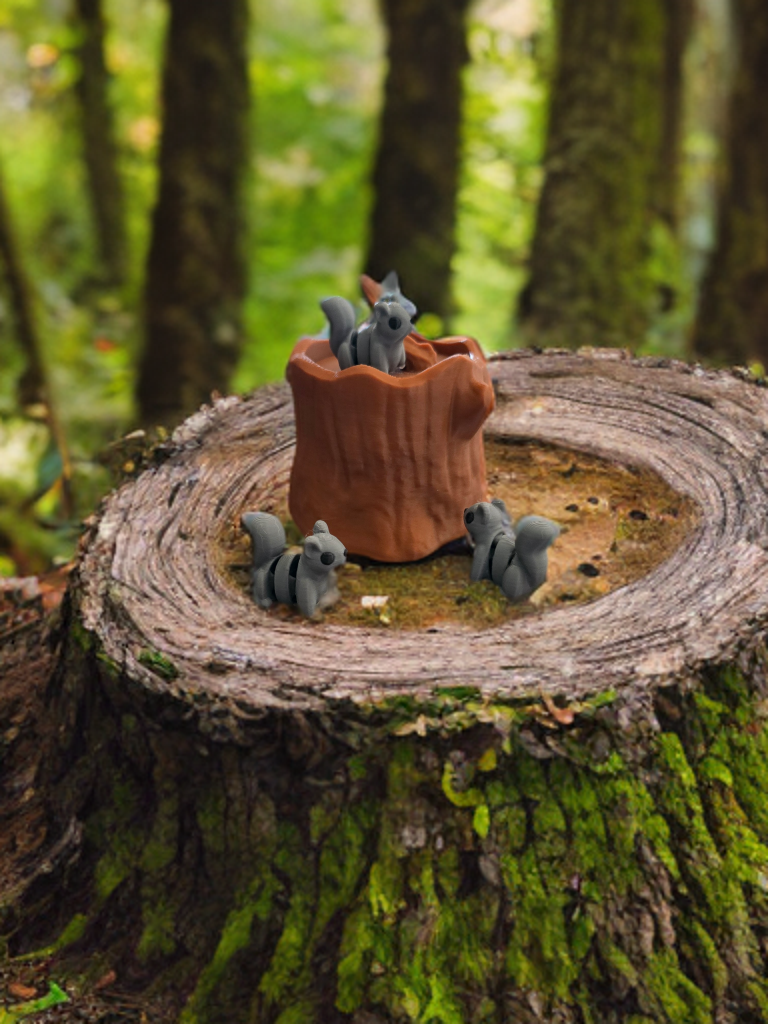 Practically Pocket Sized Squirrels in a Stump