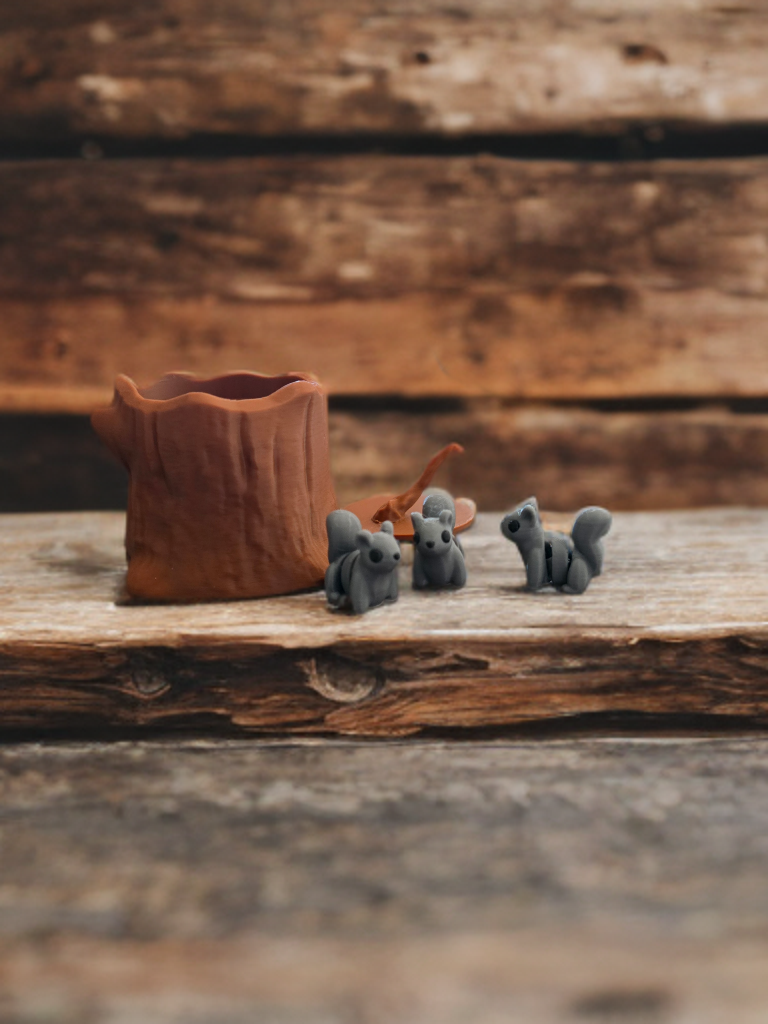 Practically Pocket Sized Squirrels in a Stump
